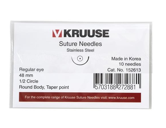 KRUUSE suture needles, regular eye, round body taper point, 1/2 cirlce, 48 mm