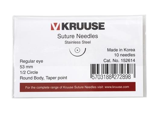KRUUSE suture needles, regular eye, round body taper point, 1/2 cirlce, 53 mm