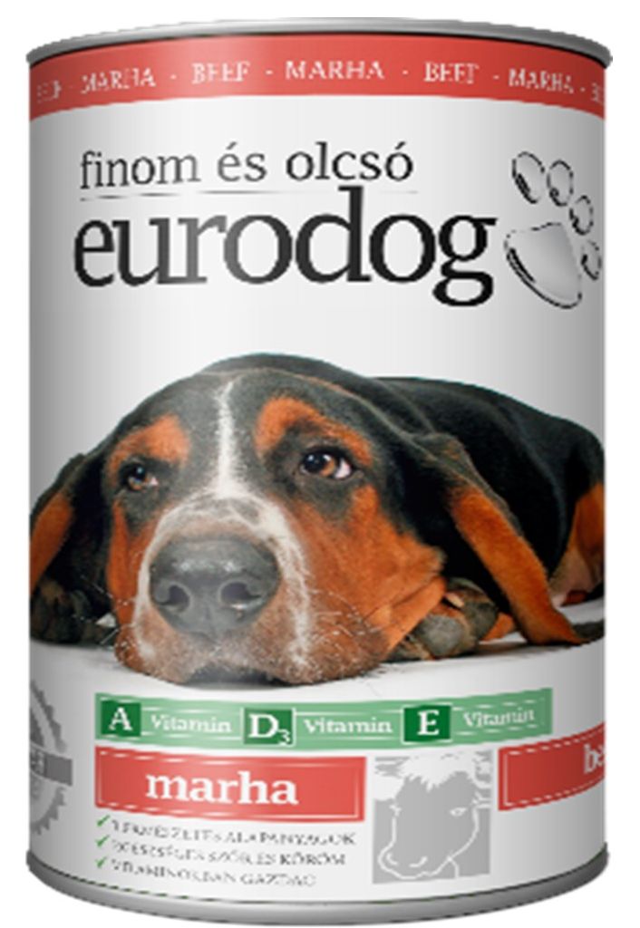 Dog food canned Eurodog beef, 1250 gr
