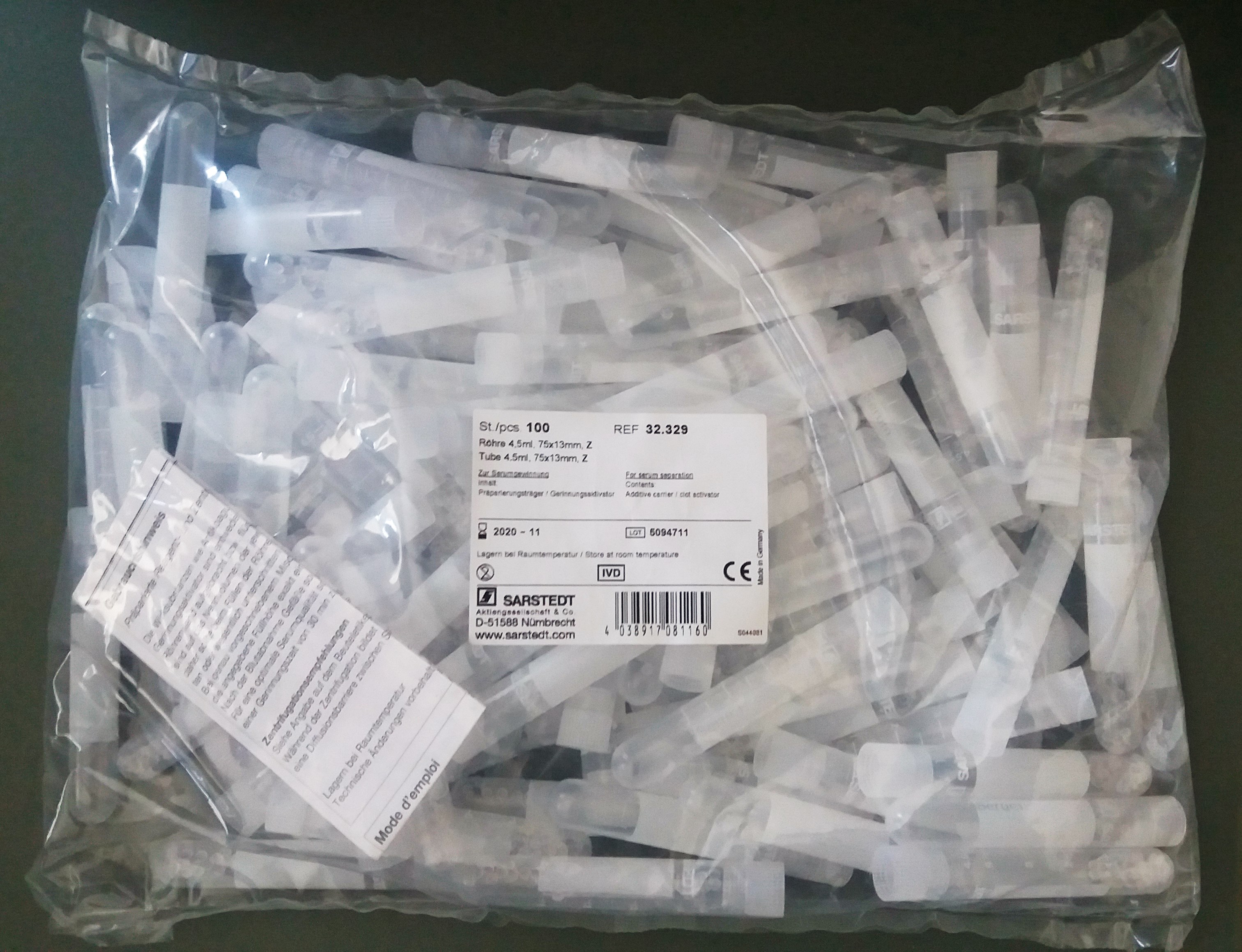Blood collection tubes Plain, 5 ml (with label)